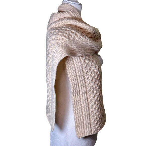 Madewell Wool Scarf Cable Knit Ivory Rectangular Quiet Luxury Old Money 9"X66" - Picture 3 of 5